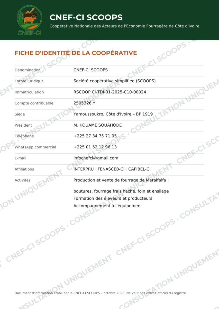 Fiche d'identité de la CNEF-CI SCOOPS