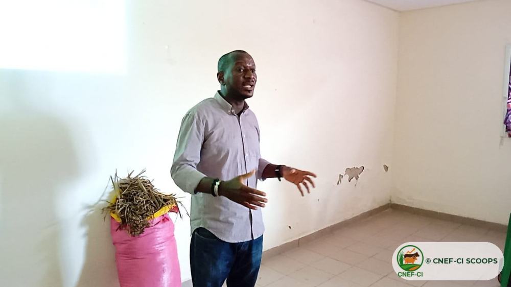 Le formateur de la CNEF-CI présente le fourrage aux participants, Korhogo